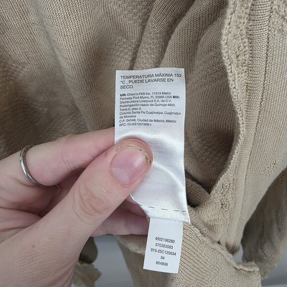 Chico's Cream Pointelle Lace Scallop Soft Mature Quiet Luxury Cardigan Size XL - Picture 7 of 9